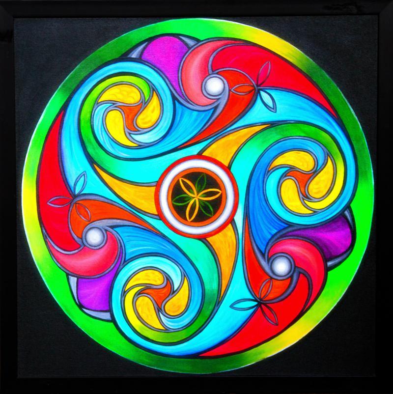 Lifestyle acrylic painting titled 'Wheel of Life', 36x36 inches, by artist Manju Lamba on Canvas