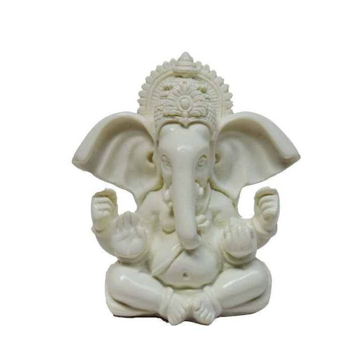 White Chaturbhuj Lord Ganesha With Crown Handicraft by E Craft | ArtZolo.com