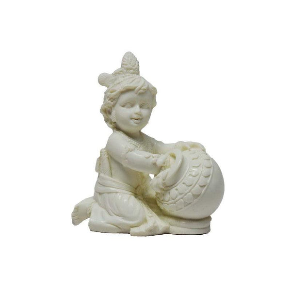 White Statue Of Krishna Having Makhan Handicraft by E Craft | ArtZolo.com