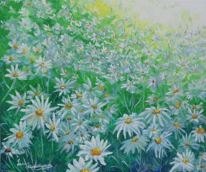 White Flower Field Painting by Lasya Upadhyaya | ArtZolo.com