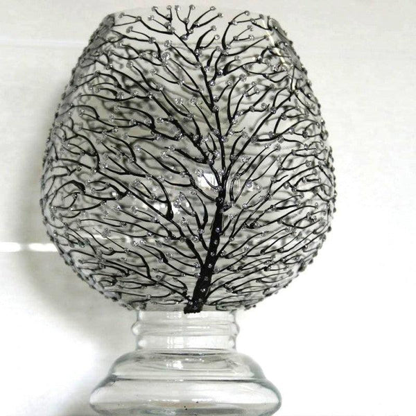 Wish Tree In Black And Glitter Silver Glass Art by Shweta Vyas | ArtZolo.com