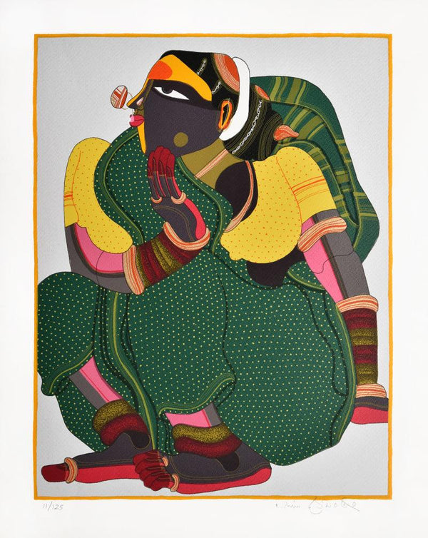 Woman In Green Painting by Thota Vaikuntam | ArtZolo.com