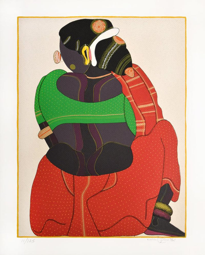 Woman In Green In Red Painting by Thota Vaikuntam | ArtZolo.com