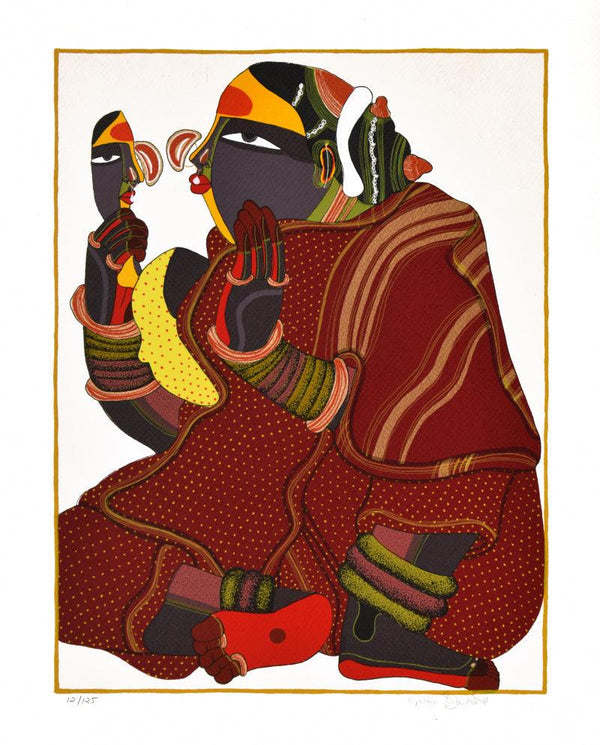 Woman In Red With Mirror Painting by Thota Vaikuntam | ArtZolo.com