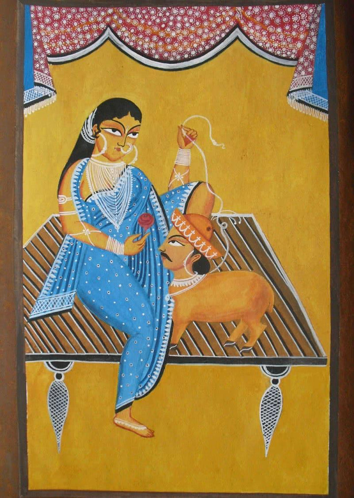 Woman Leading Sheep Man Painting by Parboni Royghosh | ArtZolo.com