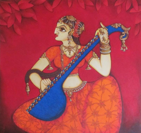 Woman Playing Sitar Painting by Rahul Phulkar | ArtZolo.com