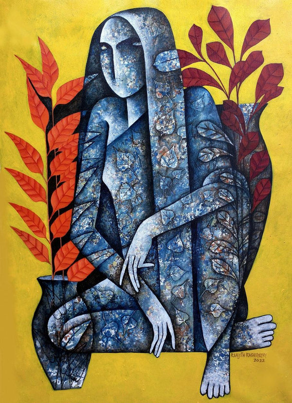 Woman Waiting Painting by Ranjith Raghupathy | ArtZolo.com