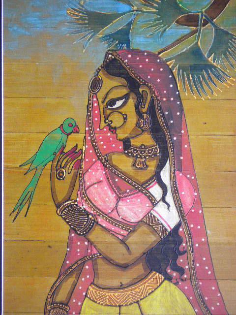 Woman With A Parrot Painting by Pradeep Swain | ArtZolo.com