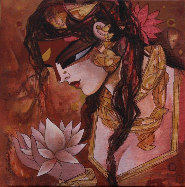 Woman With Lotus Painting by Rajeshwar Nyalapalli | ArtZolo.com