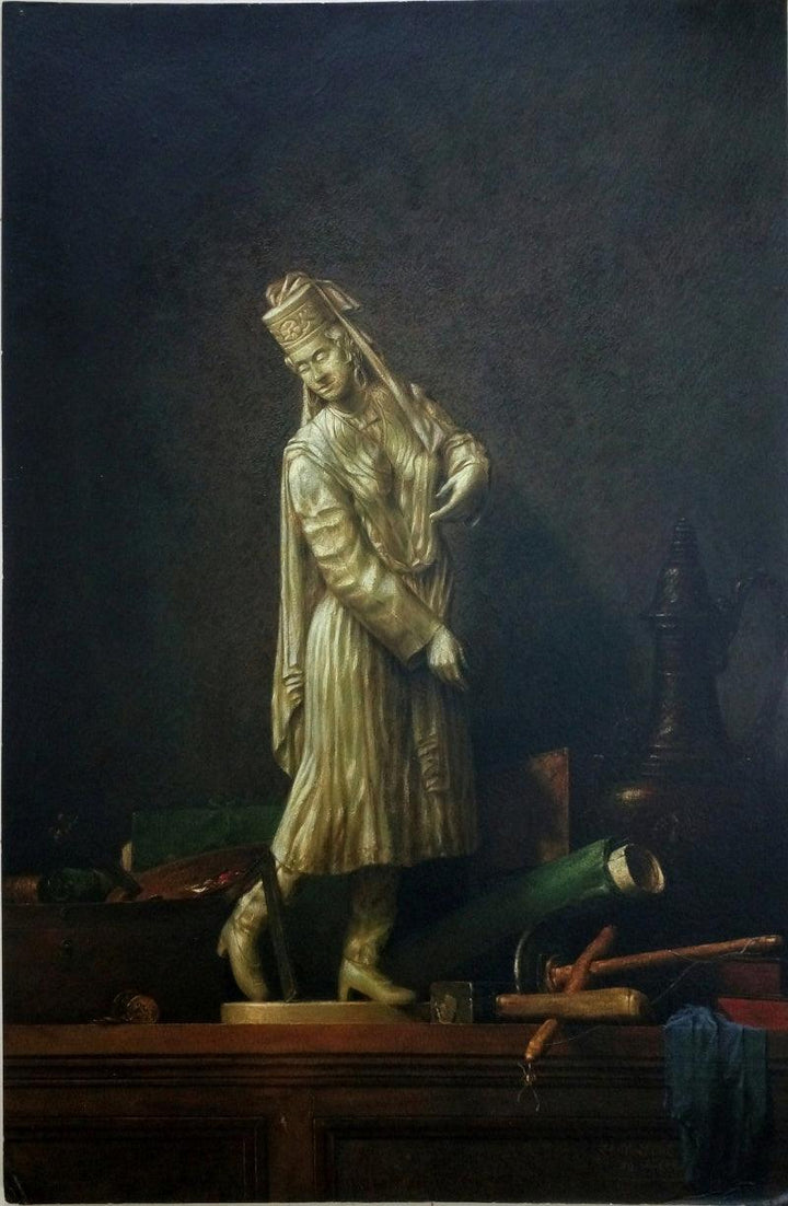 Womanstatue With Chardin Painting by Sanjay Sarfare | ArtZolo.com