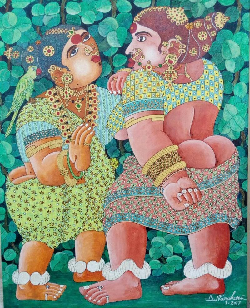 Figurative acrylic painting titled 'Women 2', 30x24 inches, by artist Bhawandla Narahari on Canvas