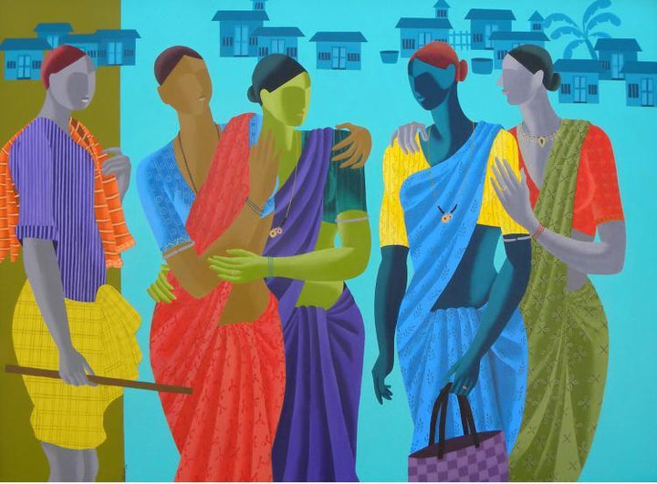 Women Get Together Painting by Abhiram Bairu | ArtZolo.com
