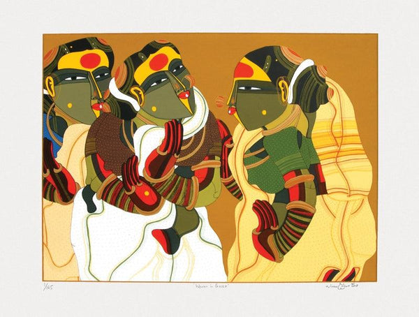 Women In Gossip Painting by Thota Vaikuntam | ArtZolo.com