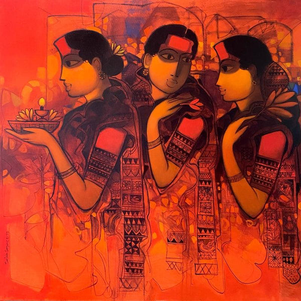 Women In Group 11 Painting by Sachin Sagare | ArtZolo.com