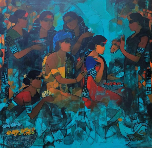 Women In Group 5 Painting by Sachin Sagare | ArtZolo.com