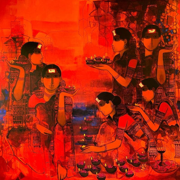 Women In Group 6 Painting by Sachin Sagare | ArtZolo.com