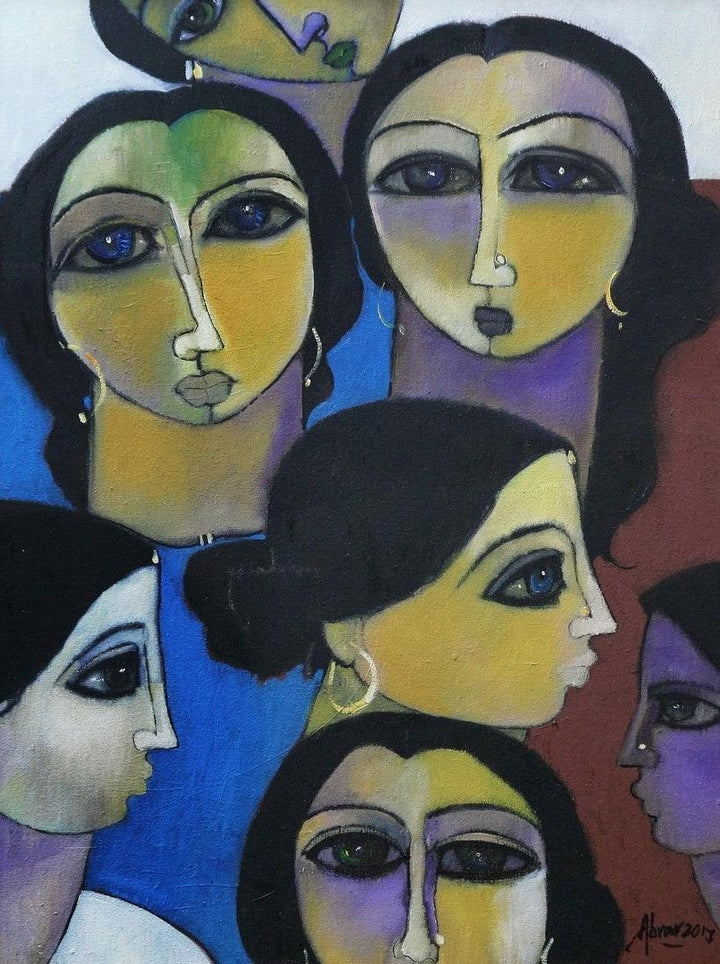 Women In Group Painting by Abrar Ahmed | ArtZolo.com