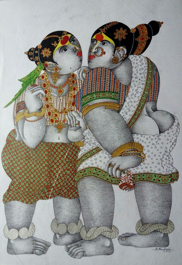 Women With Parrot 2 Drawing by Bhawandla Narahari | ArtZolo.com