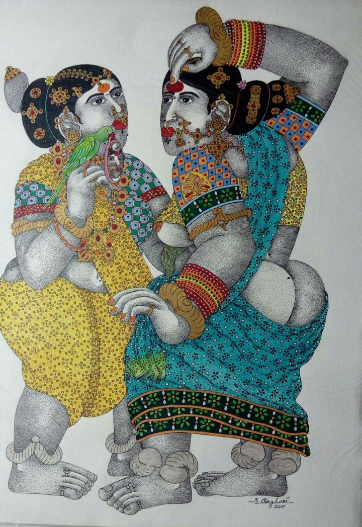 Women With Parrot 6 Drawing by Bhawandla Narahari | ArtZolo.com