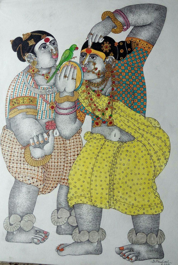 Women With Parrot 7 Drawing by Bhawandla Narahari | ArtZolo.com