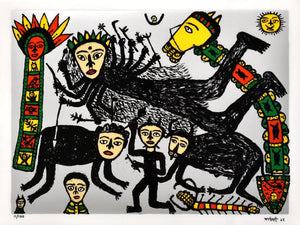 Figurative reverse serigraph painting titled 'Worship', 24x32 inches, by artist Madhvi Parekh on Acrylic