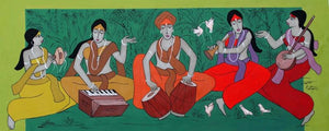 Worship (The Music of the Soul) by Chetan Katigar, Original Acrylic Contemporary Painting on Canvas, Large Horizontal Wall Art