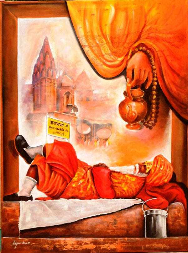 Worship In Banarash Ghat Painting by Arjun Das | ArtZolo.com