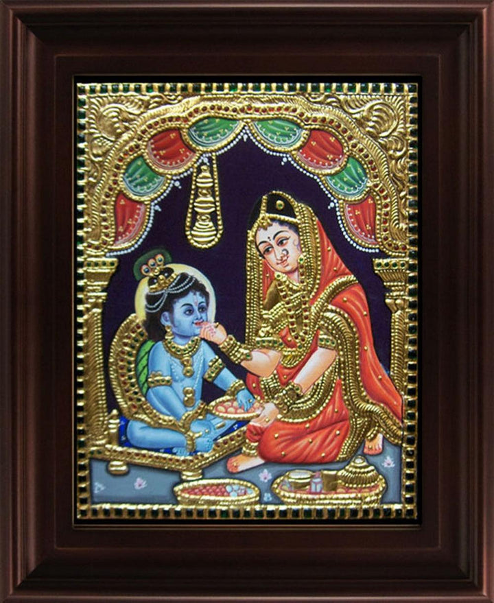 Yashoda Krishna Tanjore Painting Traditional Art by Myangadi | ArtZolo.com