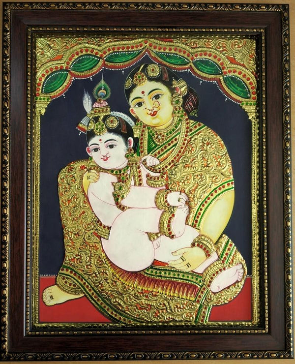 Yashodha Krishna Tanjore Painting 3 Traditional Art by Vani Vijay | ArtZolo.com