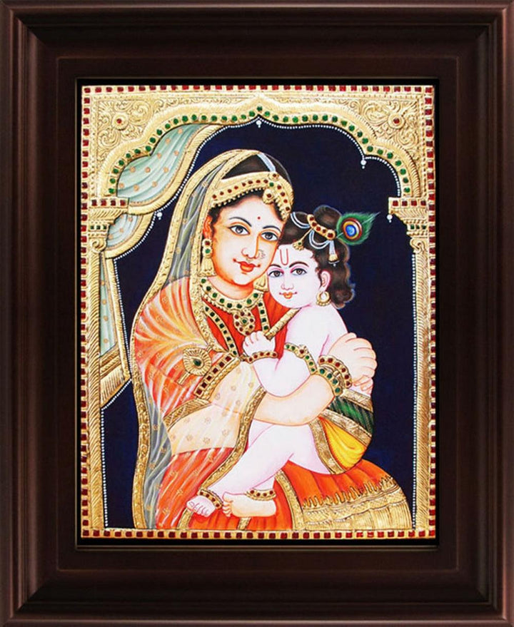 Yasotha Krishna Tanjore Painting Traditional Art by Myangadi | ArtZolo.com