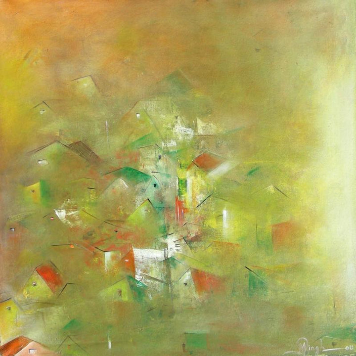 Yellow City Abstract Painting by M Singh | ArtZolo.com