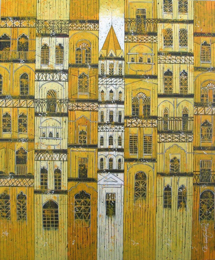 Yellow City Painting by Suresh Gulage | ArtZolo.com
