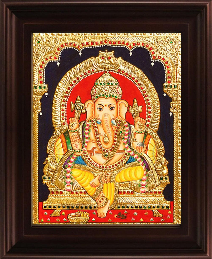 Yellow Dhoti Ganesha Tanjore Painting Traditional Art by Myangadi | ArtZolo.com