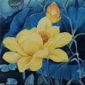 Nature oil painting titled 'Yellow Flower', 18x18 inches, by artist Sulakshana Dharmadhikari on canvas
