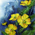Nature watercolor painting titled 'Yellow Flowers', 14x10 inches, by artist Krupa Shah on Paper