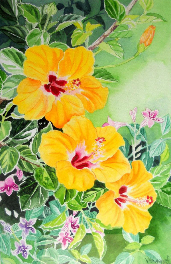 Yellow Hibiscus And Asystasia Intrusa B Painting by Vishwajyoti Mohrhoff | ArtZolo.com