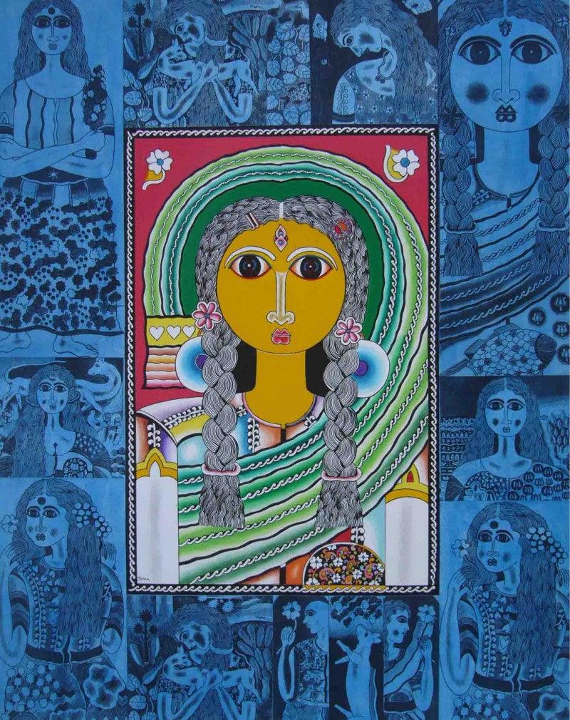 Figurative acrylic painting titled 'Young Girl', 28x22 inches, by artist Ravi Kattakuri on Paper