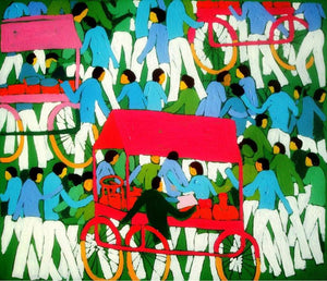 A Day (Convergence) by Kumar Ranjan, Original Acrylic Contemporary Painting on Canvas, Small Horizontal Wall Art