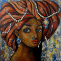 Expressionist acrylic painting titled 'A Girl With Beautiful Eyes', 14x14 inches, by artist Suruchi Jamkar on Canvas