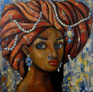 A Girl With Beautiful Eyes by Suruchi Jamkar, Original Acrylic Expressionist Painting on Canvas, Small Square Wall Art