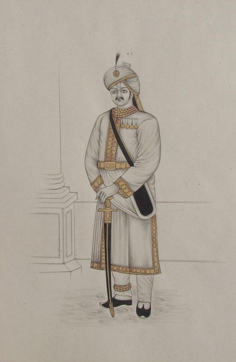 Figurative mughal traditional art titled 'A King Of Mughal Emperor', 8x6 inches, by artist Unknown on Paper