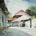 Landscape watercolor painting titled 'A lane of Mondha Village', 12x18 inches, by artist Ghanshyam Dongarwar on cold pressed
