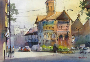 A Market Of Beauty (The Landmark) by Gulshan Achari, Original Watercolor Cityscape Painting on Paper, Small Horizontal Wall Art