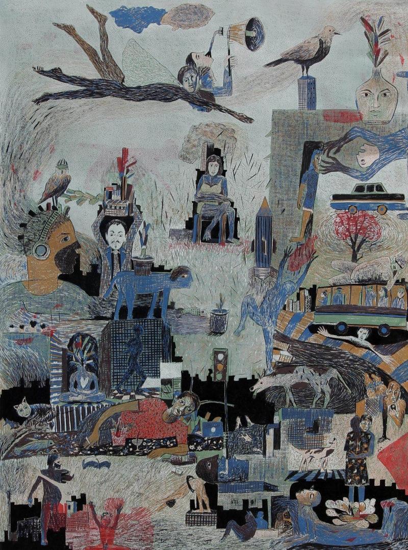 contemporary printmaking titled 'A Page From My Sketch Book', 49x37 inches, by artist Neeraj Khandka on Paper