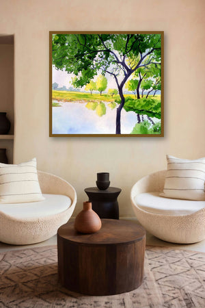 A Quiet Place (Mirror of Tranquility) by artist Rahul Salve displayed in a Museum Style gallery
