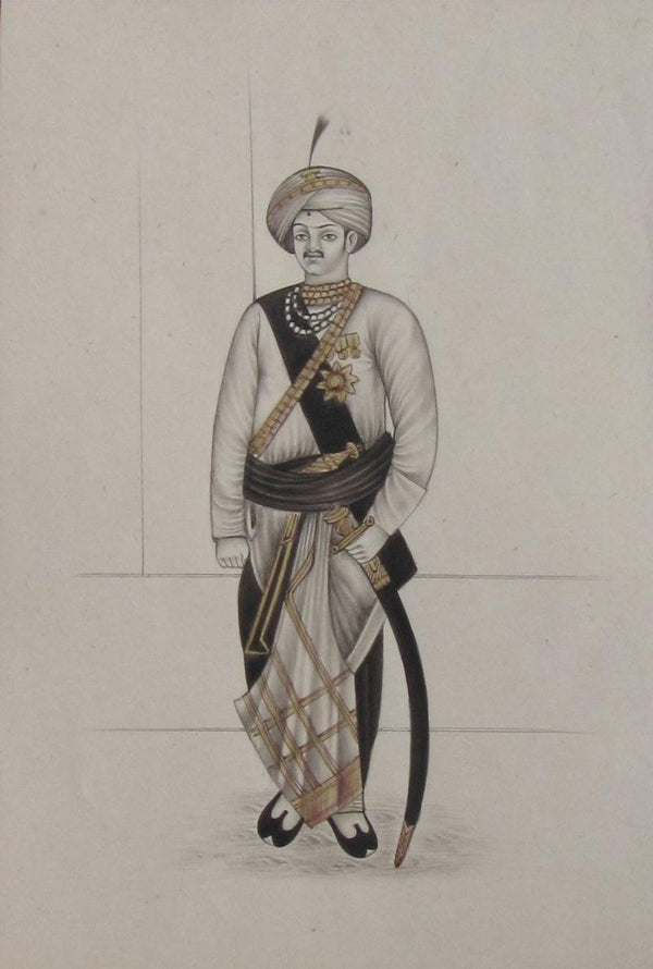A Rajput King With Sword Traditional Art by Unknown | ArtZolo.com