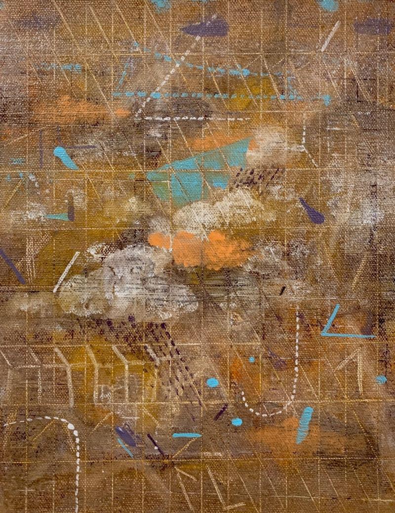 Abstract oil painting titled 'A Romance Of Many Dimension', 12x10 inches, by artist Harshit Bondre on Canvas