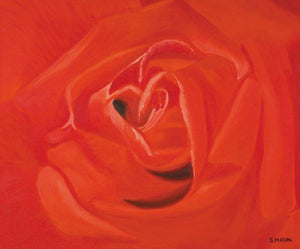 A Rose For You (Crimson Embrace) by SIMON MASON, Print Oil Nature Painting on Canvas, X-Small Horizontal Wall Art