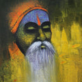 Religious acrylic painting titled 'A Sadhu Reminiscences 2', 18x15 inches, by artist Somnath Bothe on Canvas