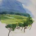 Landscape watercolor painting titled 'A Shape Of Rural Life', 20x15 inches, by artist Prashant Prabhu on Arches Paper